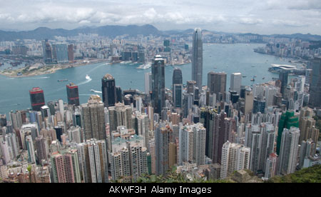 Hong Kong Skyscrapers View from Peak 9×16 Tall Panorama Stock Photograph