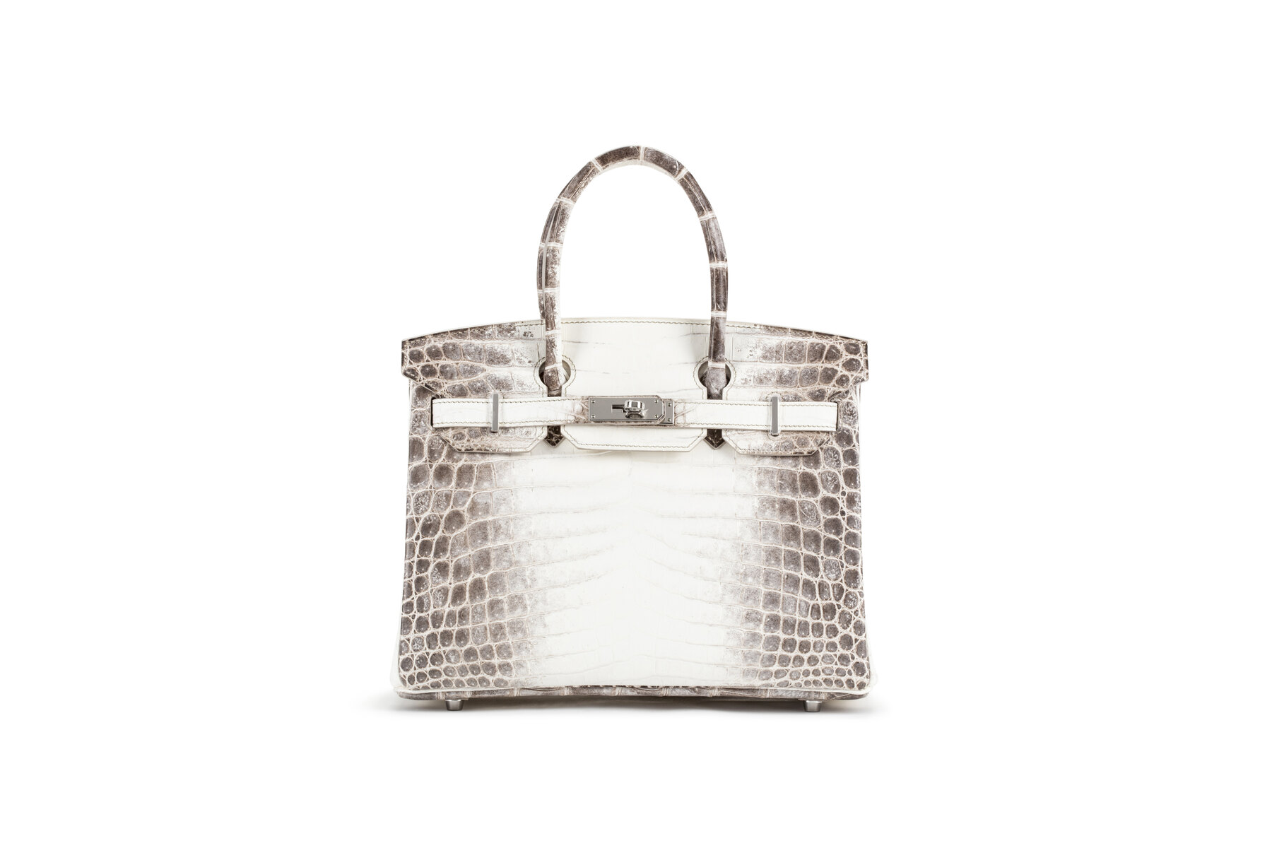 Hermès Birkin in white crocodile — luxury handbag photography